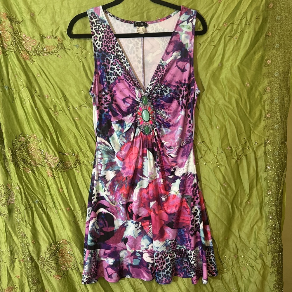 VENUS Purple Pink Floral Print Mini Dress